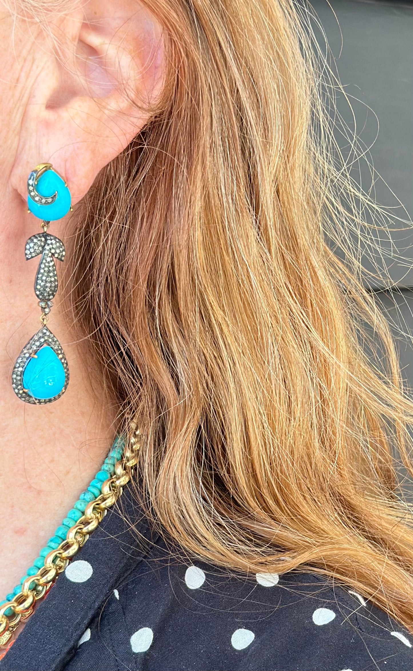 Turquoise and Diamond  dangle earrings