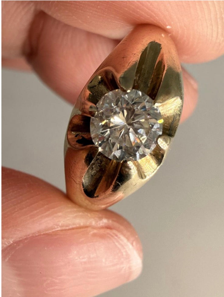 Belcher set old transitional cut diamond ring .75 ct