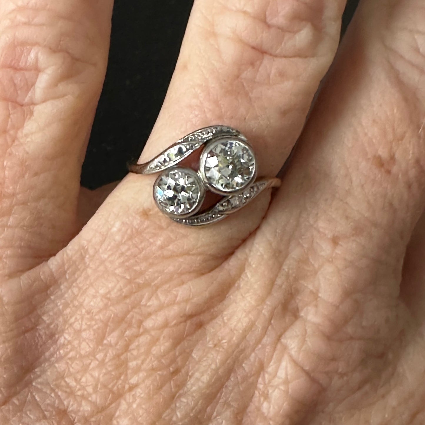 Edwardian “Toi et Moi” Diamond Ring — Platinum over Gold, c. 1910 — Size 7.5