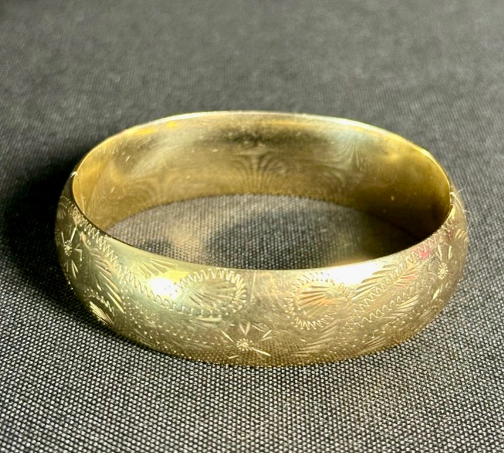 Vintage Rine 14k gold etched hinged bangle 22.3 g