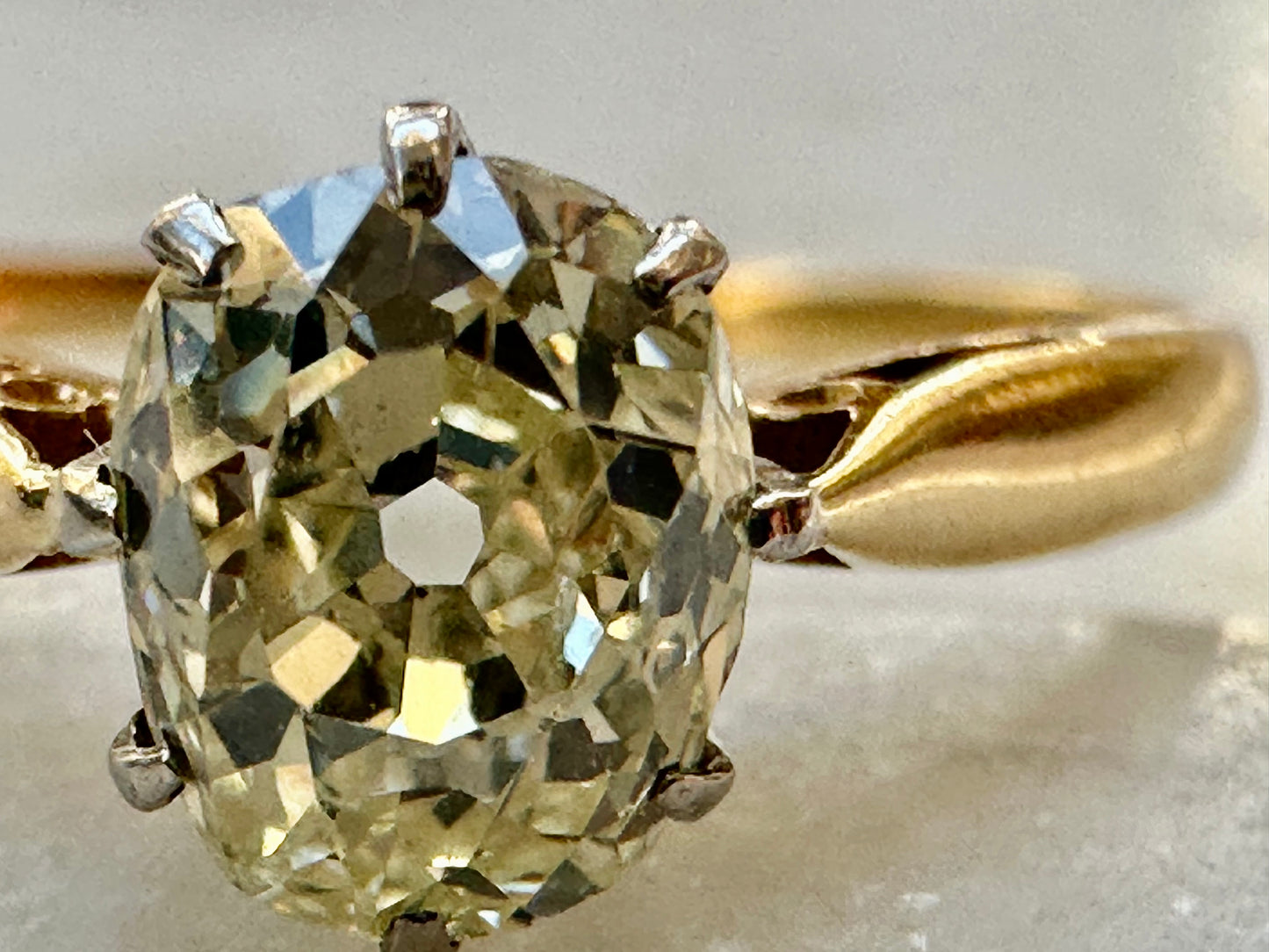 Antique 17k Old Cushion Cut Diamond ring