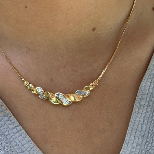 Vintage 1990’s   Diamond Necklace in 14k Yellow Gold 13g