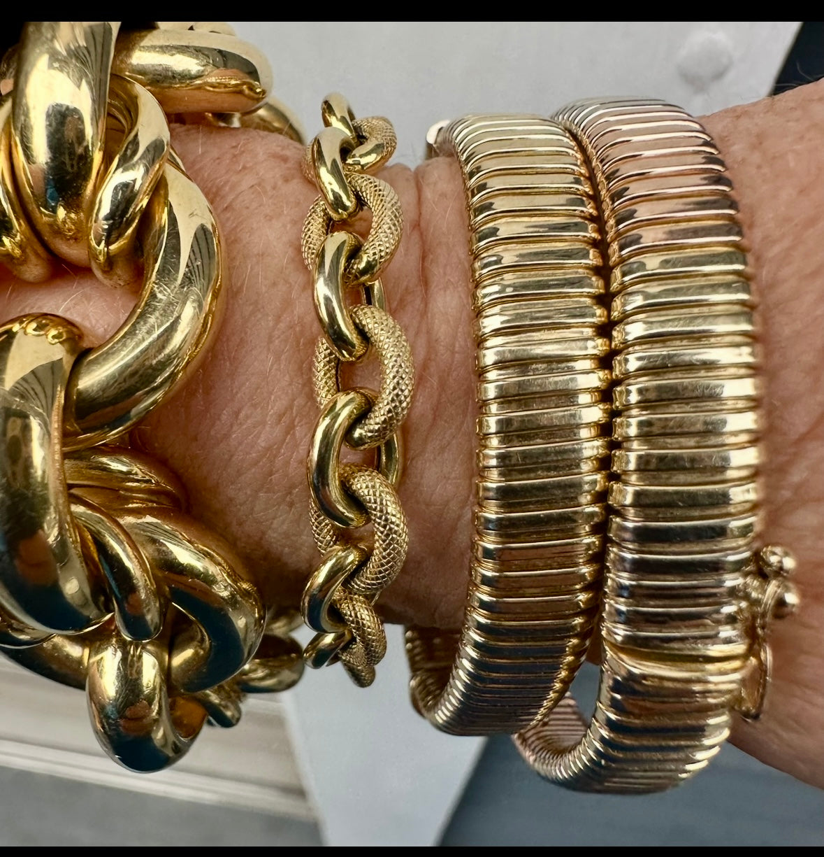 Vintage 14K Tubogas bracelet  with Diamond Accents – 7”