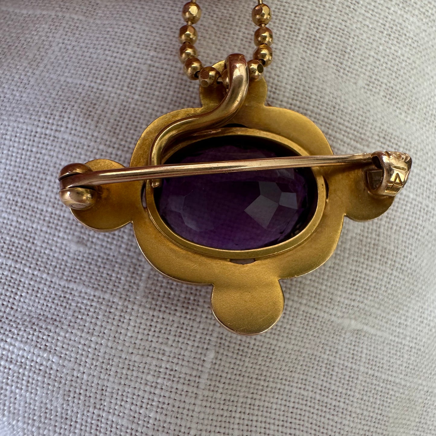 Whiteside and Blank 14k Gold Amethyst And Pearl Brooch Art Nouveau ( chain not included )