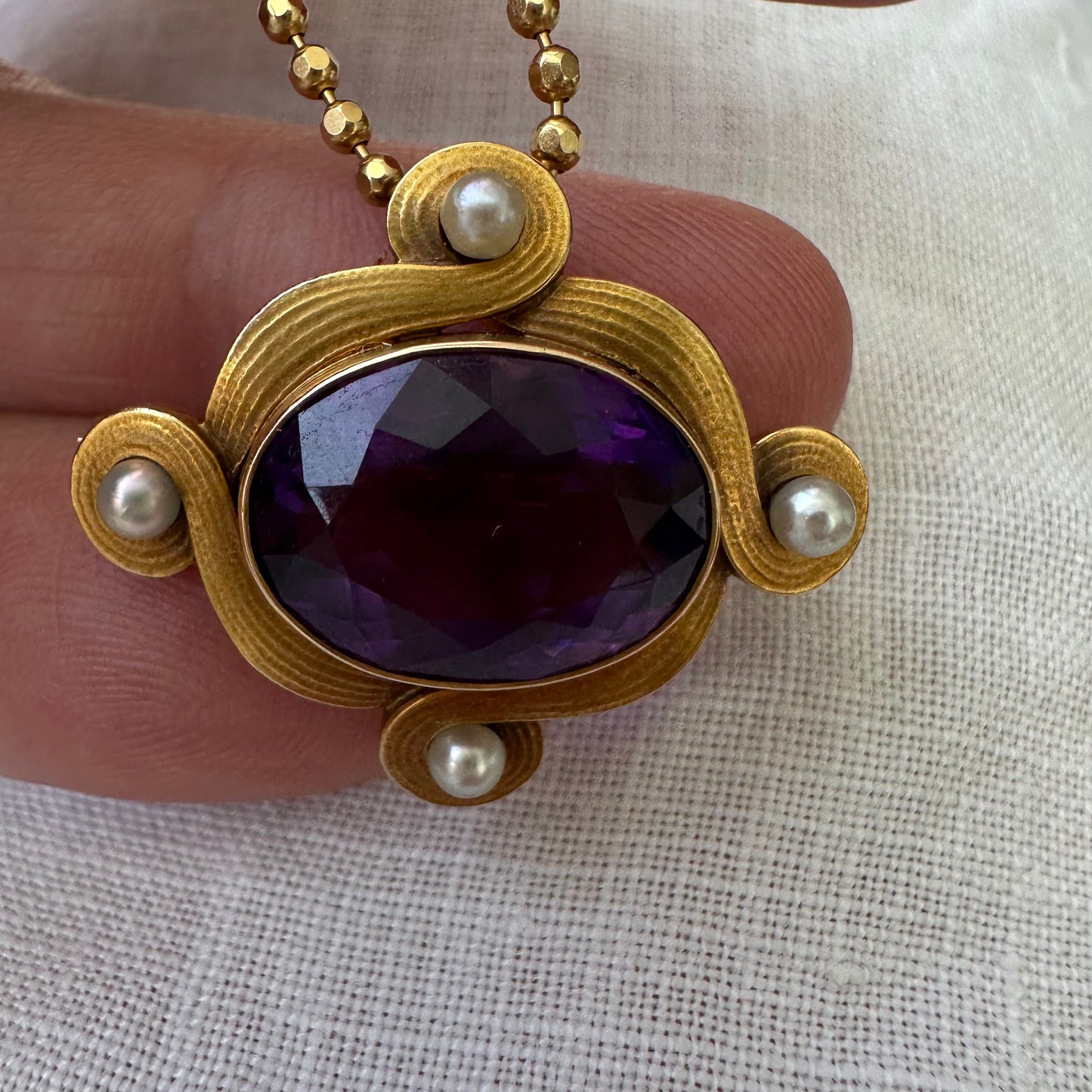 Whiteside and Blank 14k Gold Amethyst And Pearl Brooch Art Nouveau ( chain not included )