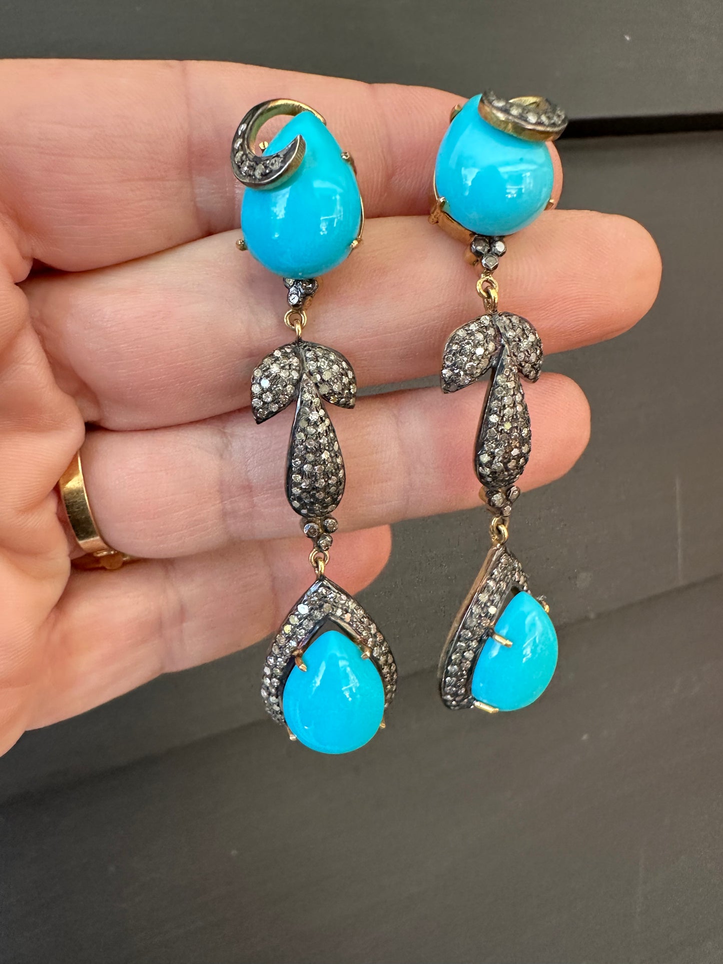 Turquoise and Diamond  dangle earrings