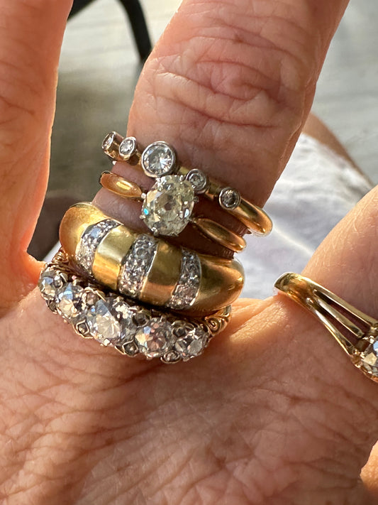 Antique 17k Old Cushion Cut Diamond ring