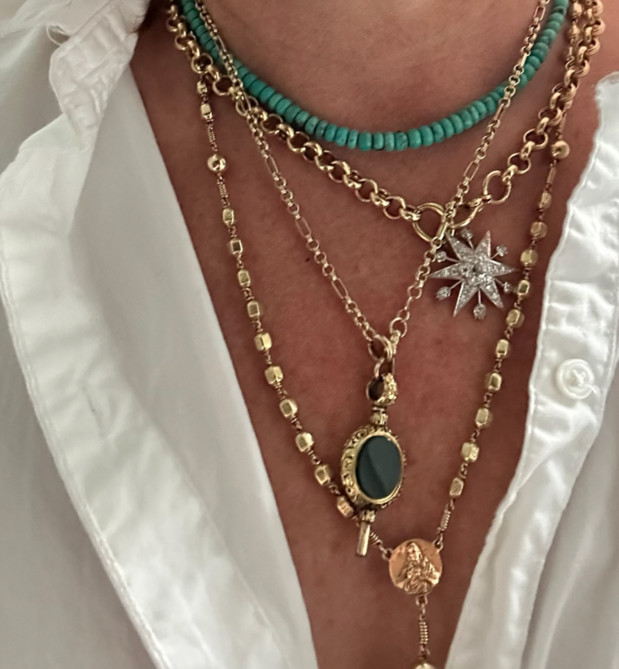 Antique 9K Gold Bar & Rolo Link Chain Necklace – Elegant Victorian
