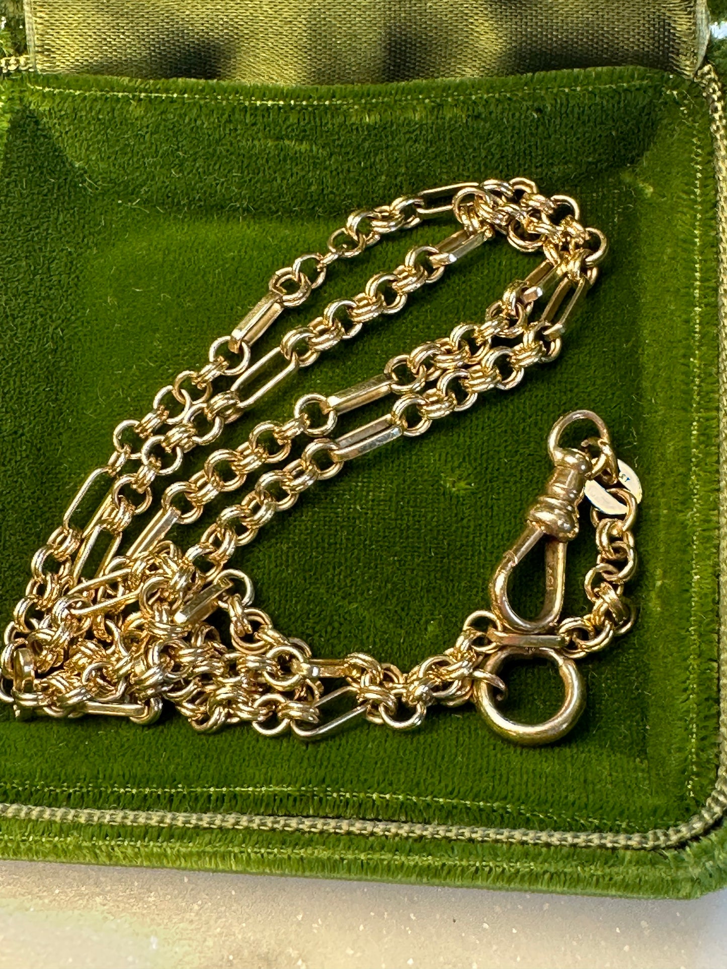 Antique 9K Gold Bar & Rolo Link Chain Necklace – Elegant Victorian