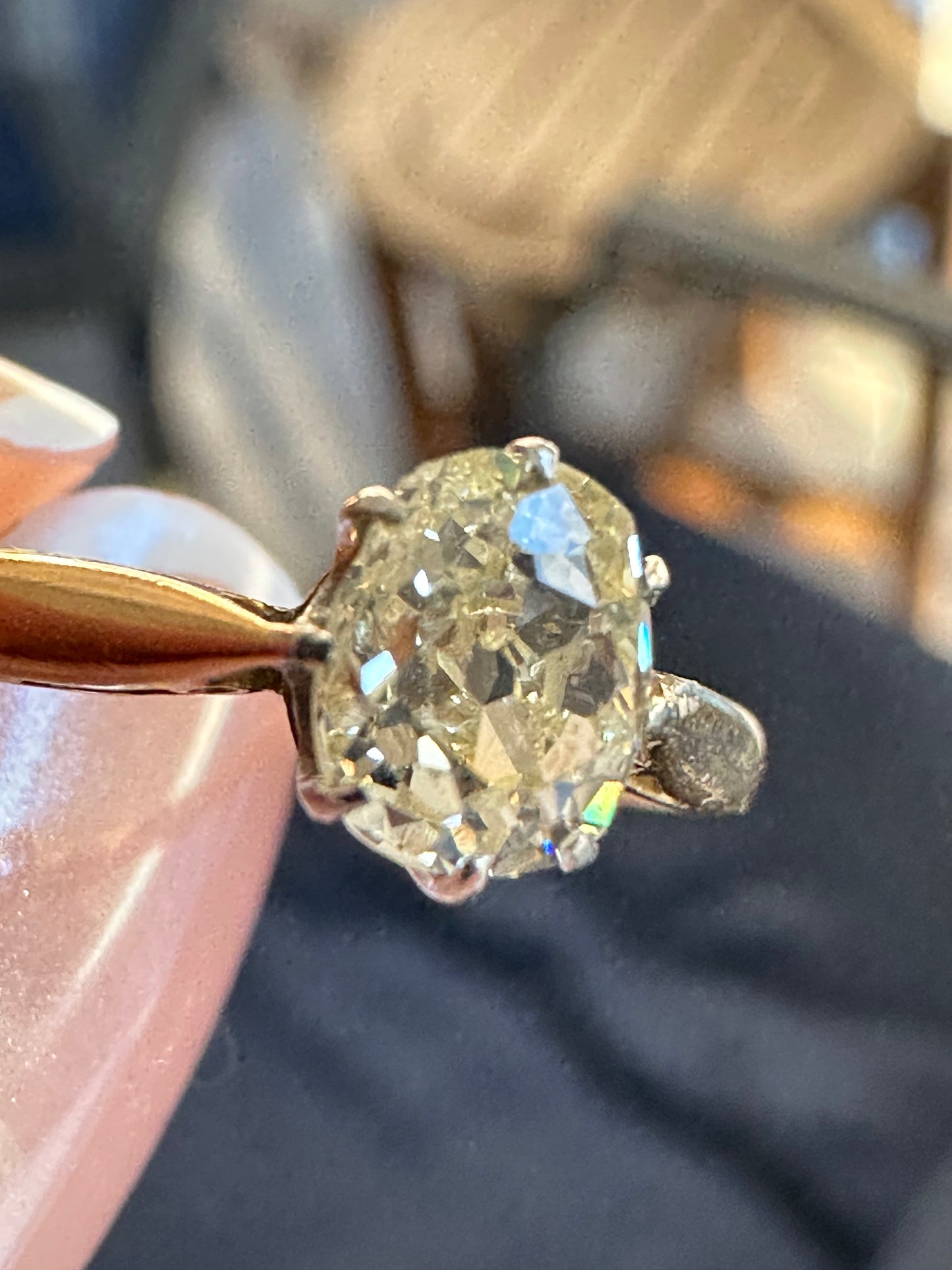 Antique 17k Old Cushion Cut Diamond ring