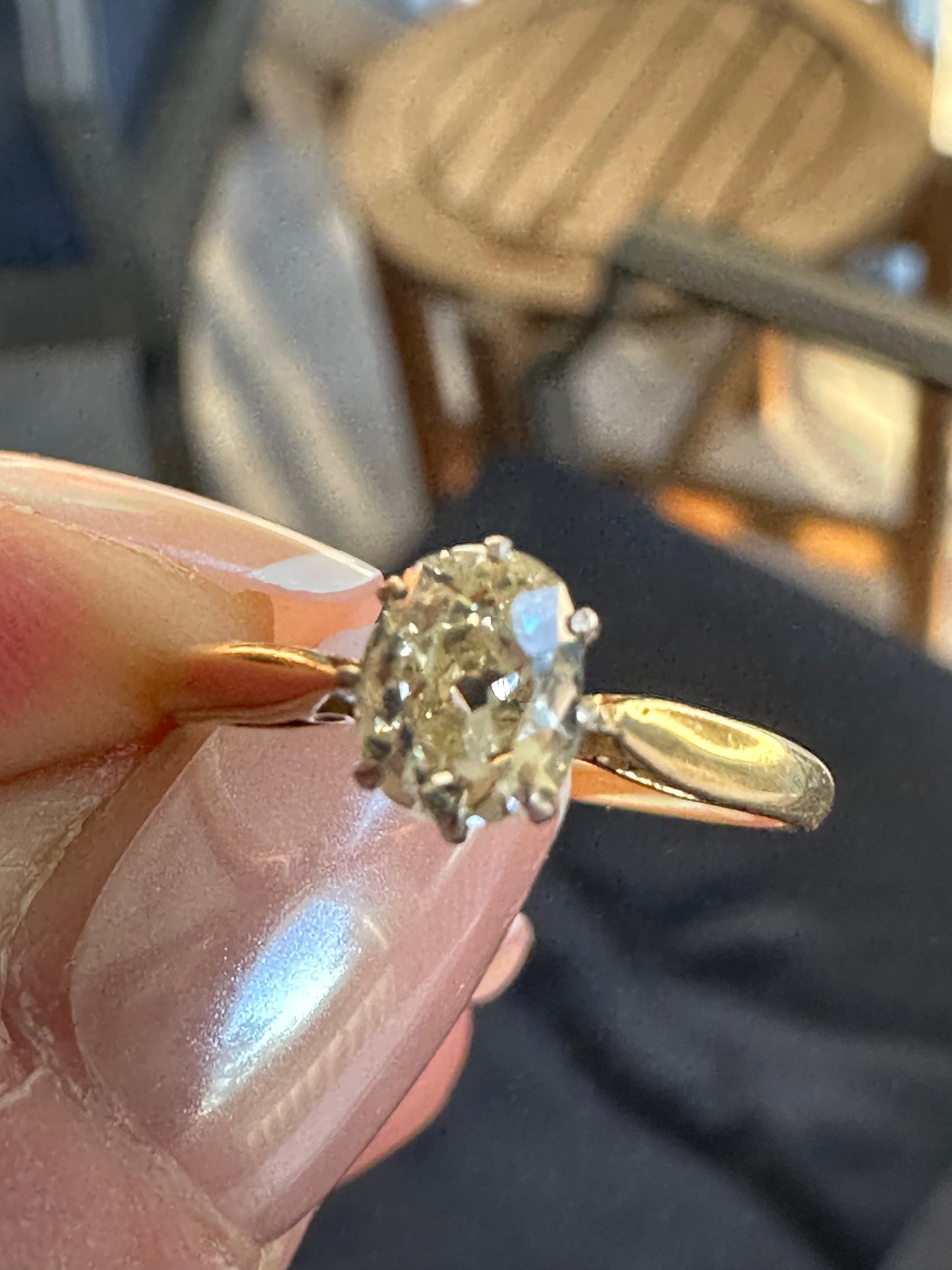 Antique 17k Old Cushion Cut Diamond ring