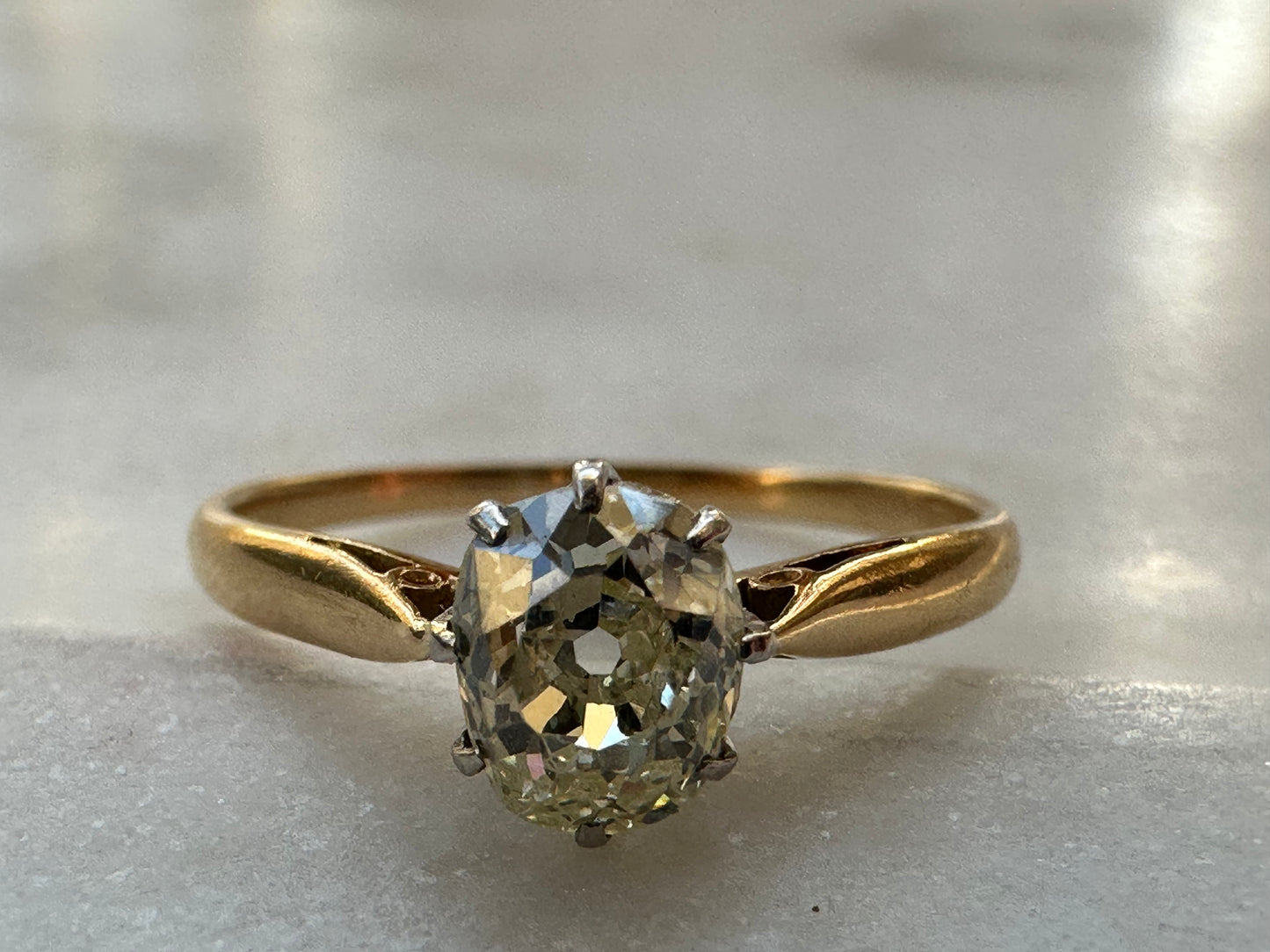 Antique 17k Old Cushion Cut Diamond ring