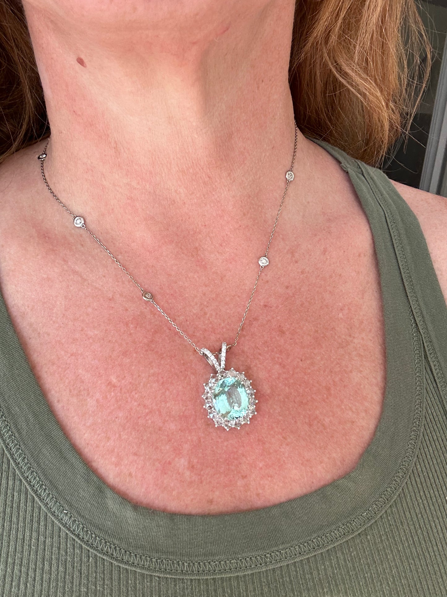 14K Gold 12.6 cttw Paraiba  & Diamond Pendant  Necklace  -Gia report