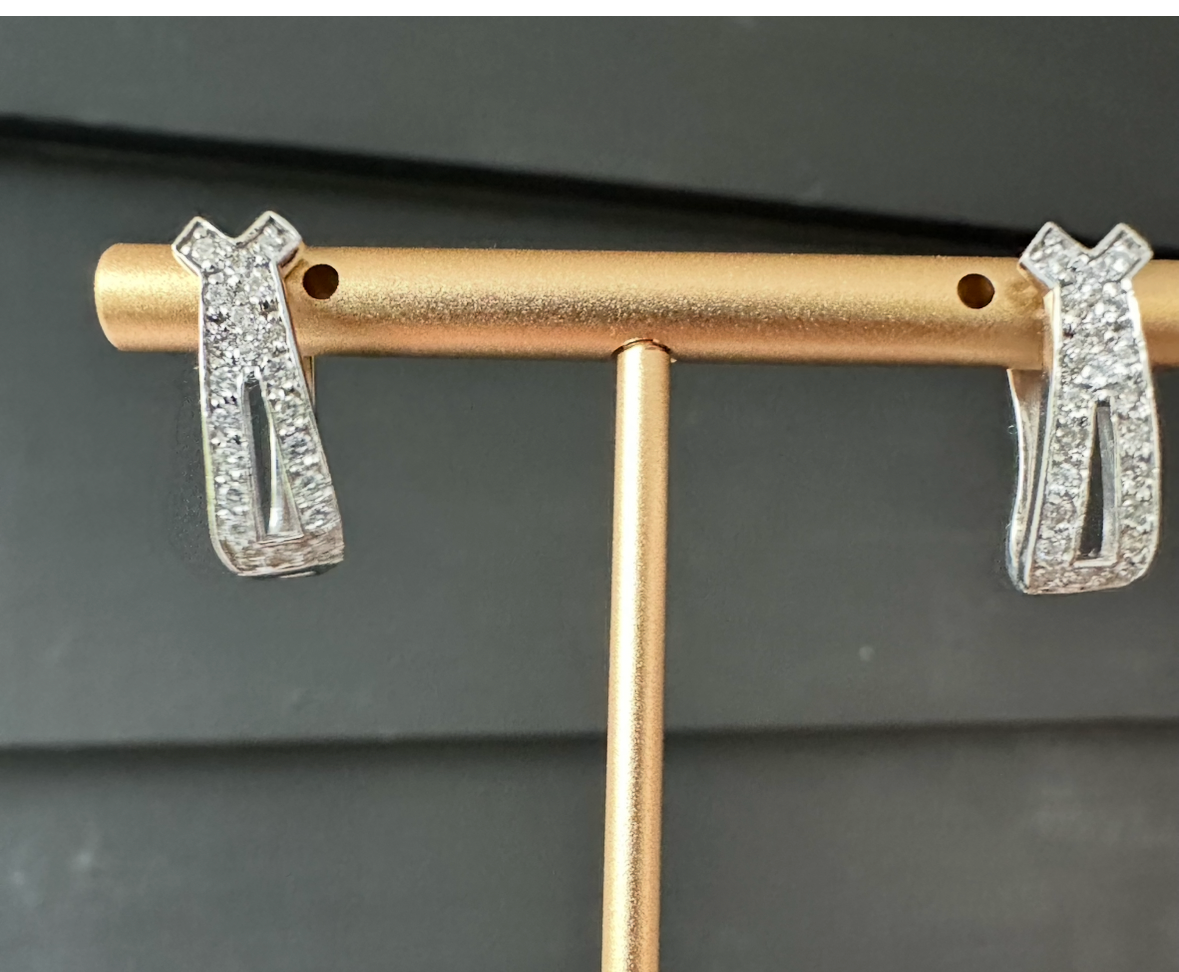Vintage 14k white gold elongated diamond huggie hoops
