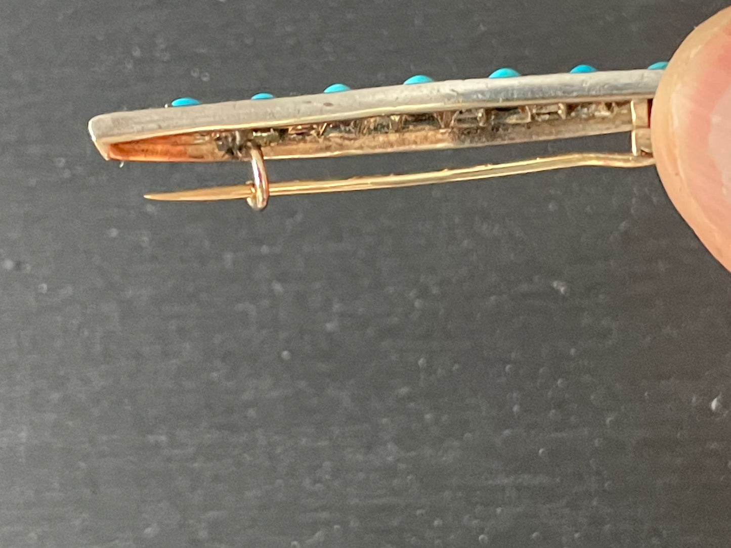 Victorian Crescent Brooch | Persian Turquoise & Old Mine Cut Diamond | Antique 19th Century Jewelry