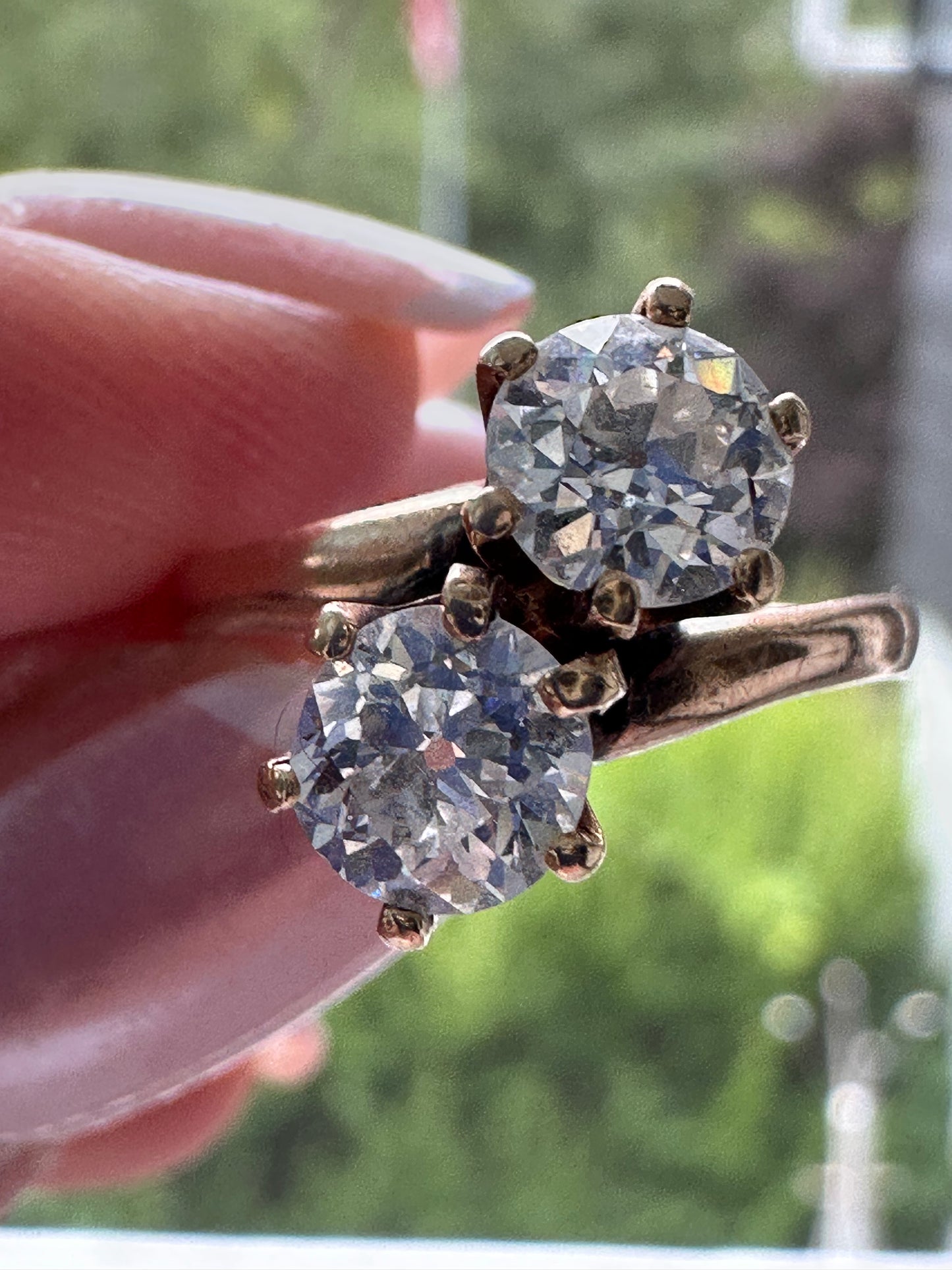 Edwardian  14k Toi Et Moi  Old European Cut Diamonds  ( 1.3-1.5 cttw) Ring