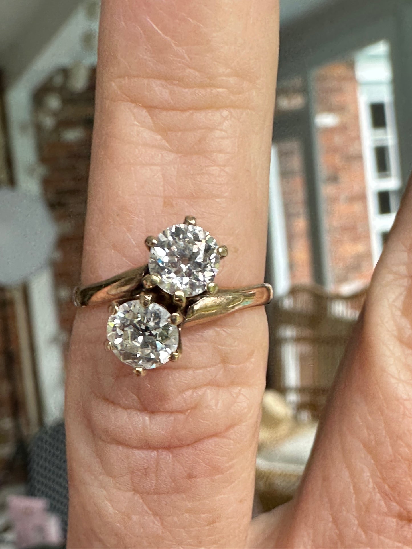 Edwardian  14k Toi Et Moi  Old European Cut Diamonds  ( 1.3-1.5 cttw) Ring