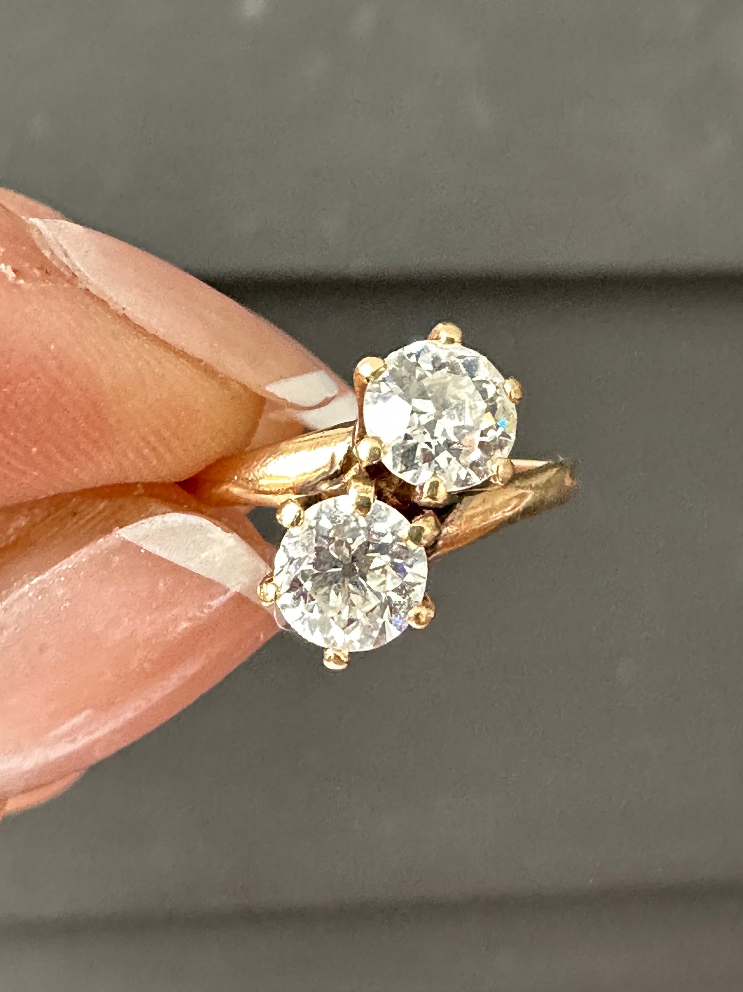 Edwardian  14k Toi Et Moi  Old European Cut Diamonds  ( 1.3-1.5 cttw) Ring
