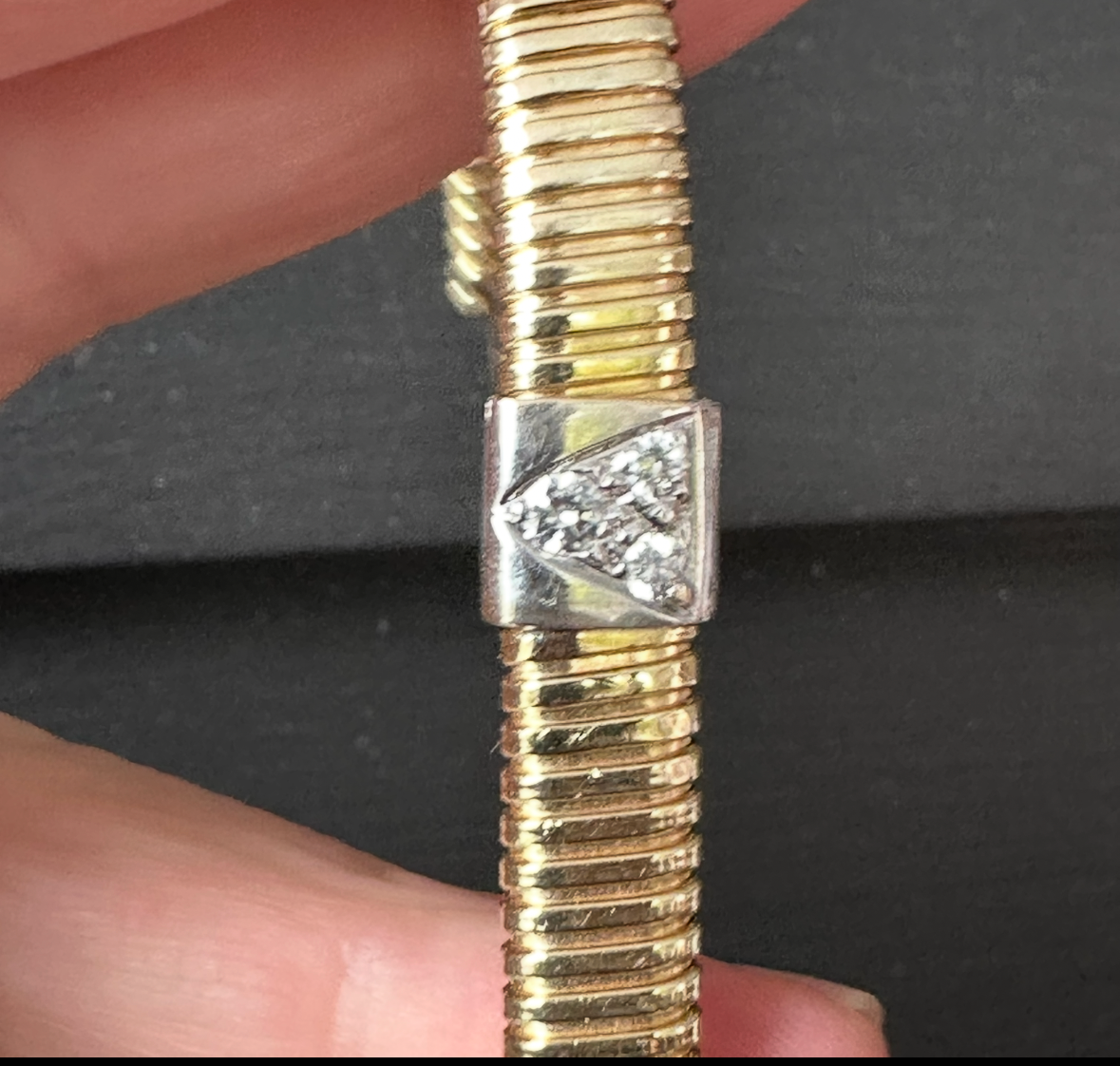 Vintage 14K Tubogas bracelet  with Diamond Accents – 7”