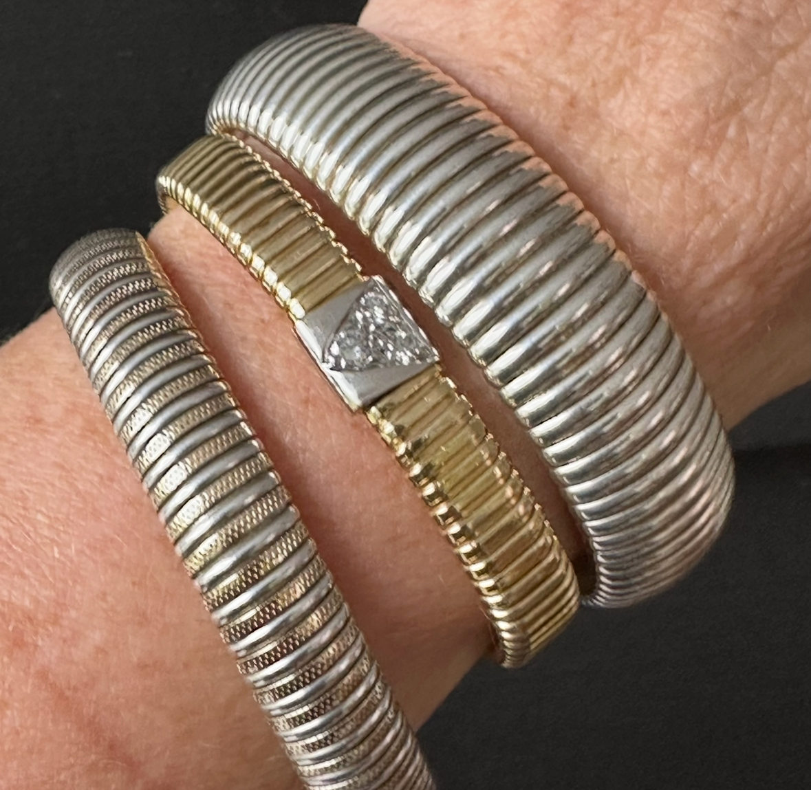 Vintage 14K Tubogas bracelet  with Diamond Accents – 7”
