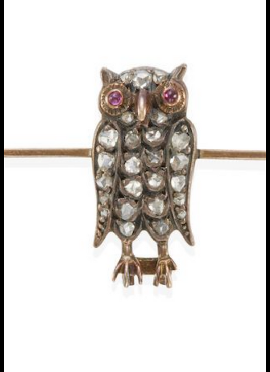 ANTIQUE OWL DIAMOND BROOCH