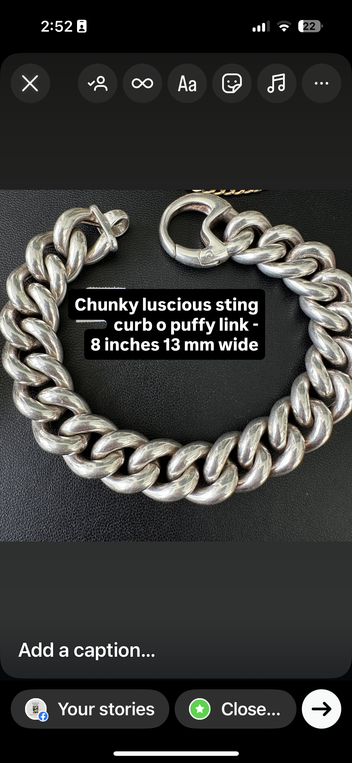 Chunky 8 inch puffy sterling bracelet