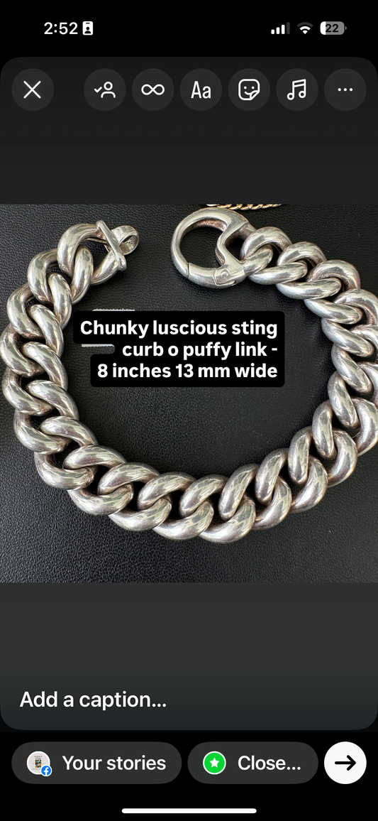 Chunky 8 inch puffy sterling bracelet