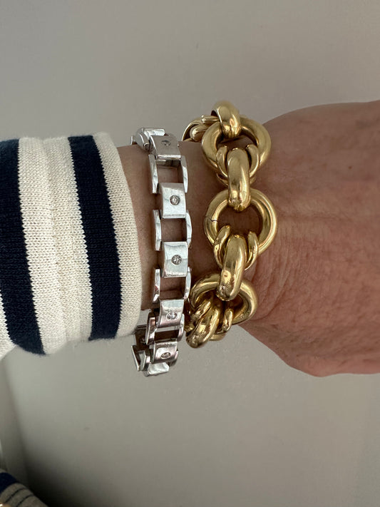 Vintage 8” 14 K white gold diamond tank bracelet 52g