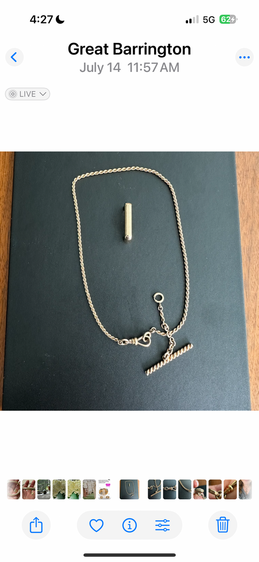 Victorian 10k watch chain with dog clip & Albert bar marked Simmons