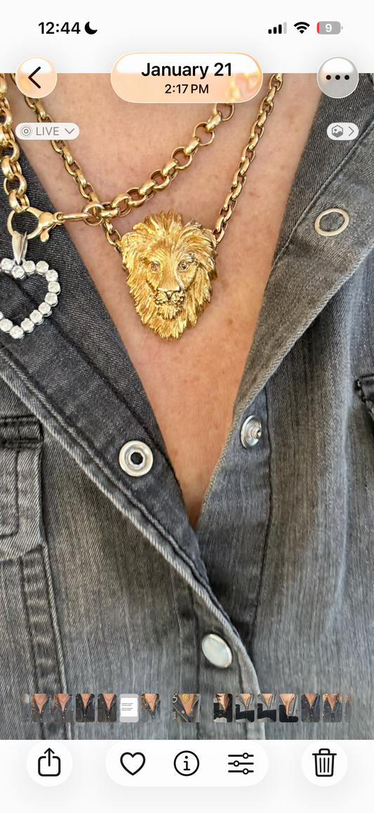 vintage 14 karat gold lion  head pendant brooch