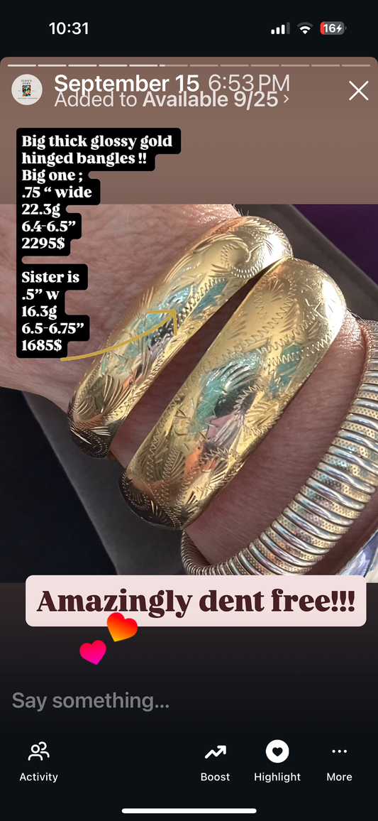 Vintage Rine 14k gold etched hinged bangle 22.3 g