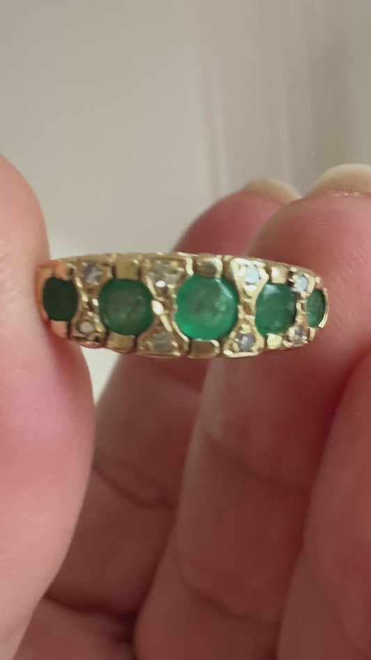 Antique 14k emerald and diamond