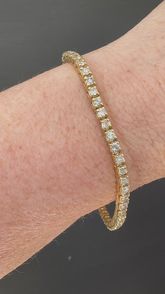 Vintage 14K Gold Natural Diamond Tennis Bracelet | 4.12 Carat Total Weight | 7 Inches