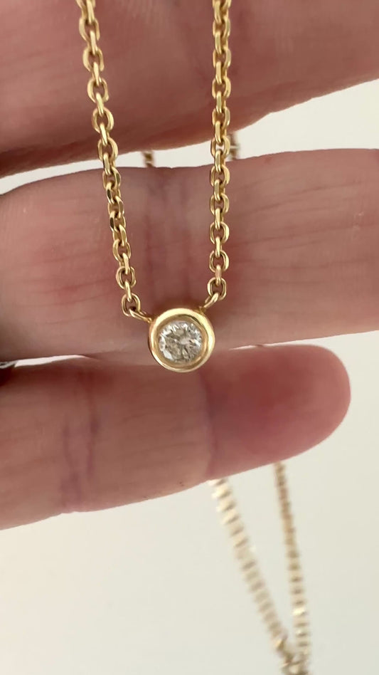 14k gold baby biker bezeled  diamond necklace