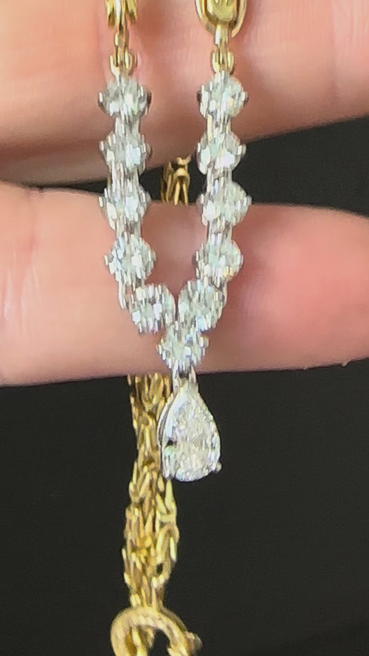 Vintage 3.5 cttw 18k Diamond Necklace On Byzantine Chain