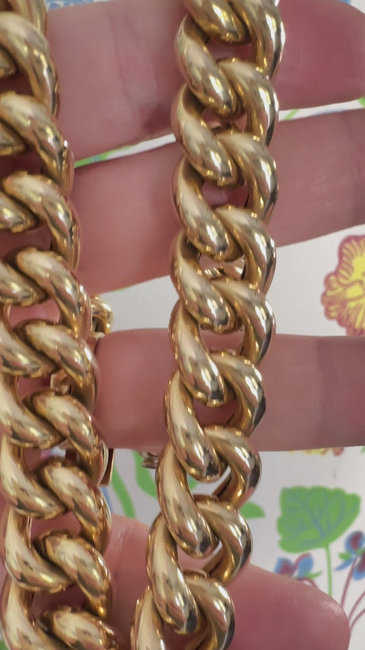 Vintage  14k Gold Puffy but solid  curb Link Necklace 80G