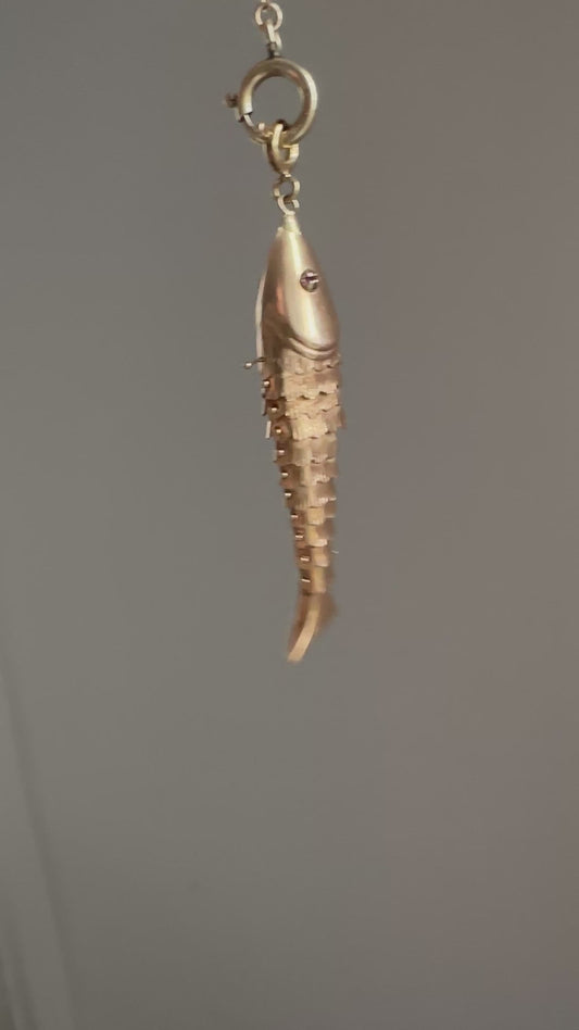 Solid 14K articulated fish charm