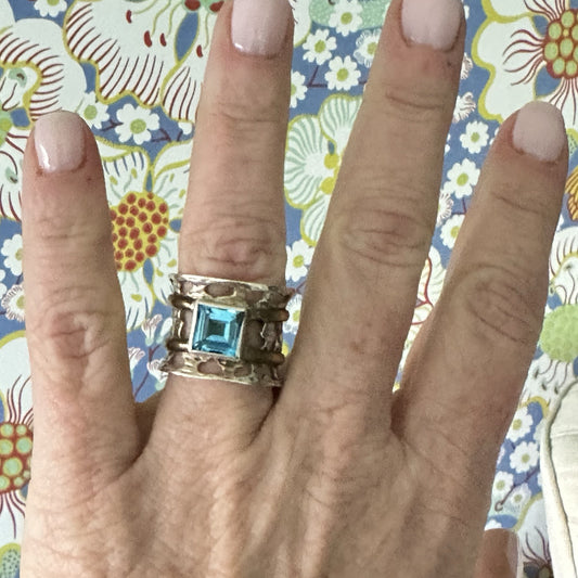 Natural Blue Topaz 925 Sterling Silver SAJEN Brand Ring Size 7
