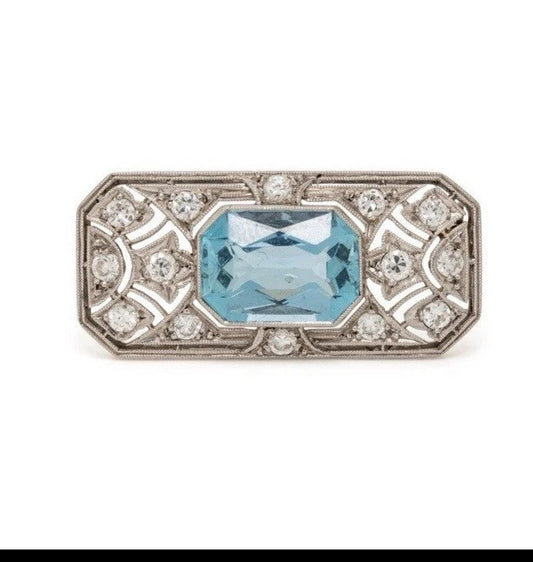 Art Deco Diamond Aquamarine Brooch