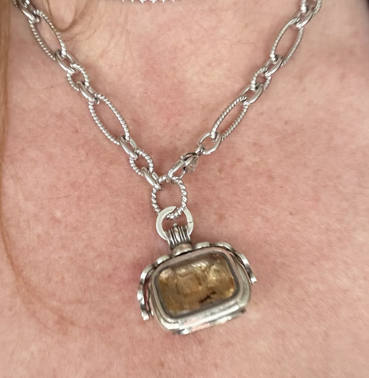 Antique Sterling Silver Swivel Fob And Chain