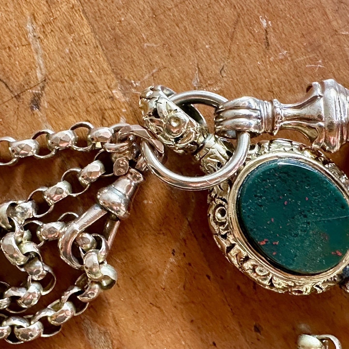 Gold Antique Belcher Chain And Carneilan, Bloodstone Watch Fobs 30” 47g