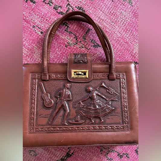 Handtooled Latin American Insignia Leather Handbag