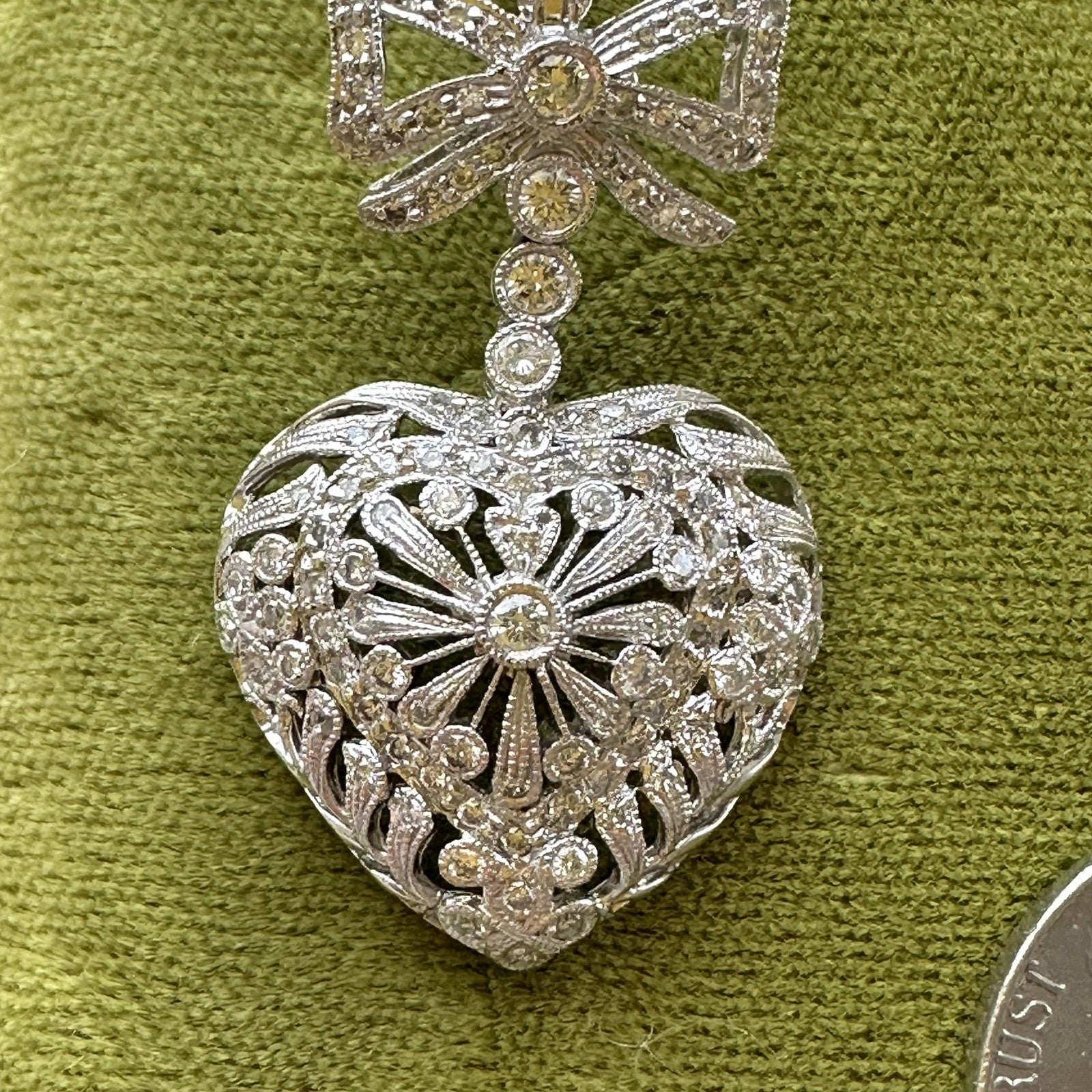 Edwardian Platnium 2 Cttw Diamond Heart Pendant