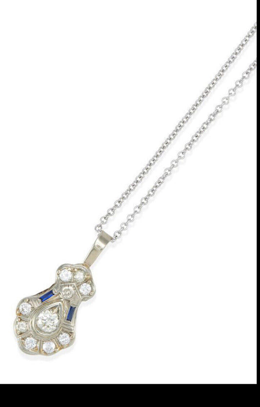 Antique Art Deco 14k White Gold European Cut & Rose Cut Diamond Necklace