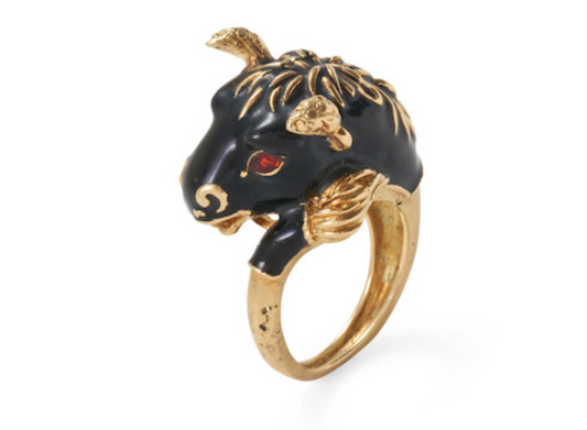 Vintage 18K GOLD AND ENAMEL BULL RING  Frascarolo Modele Depose