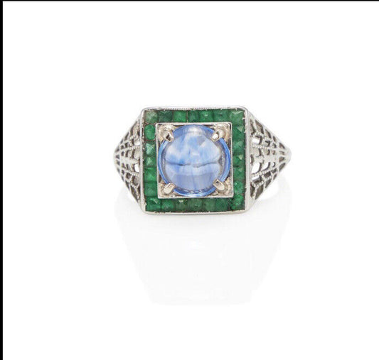 Victorian ANTIQUE CIRCA 1920 WHITE GOLD AND SAPPHIRE RING