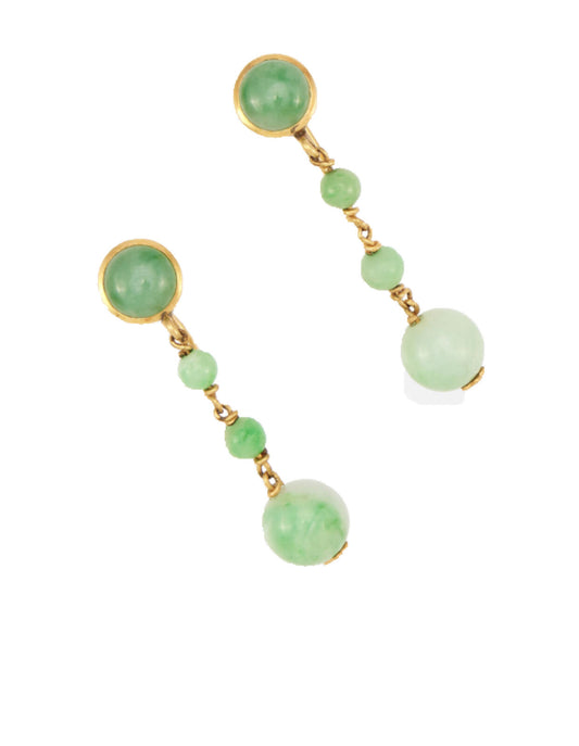 Vintage 14k yellow gold jade dangle earrings