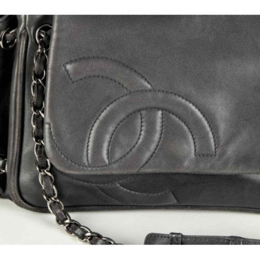 Vintage  CHANEL GREY Calfskin Diagonal Ligne Accordion Flap Grey