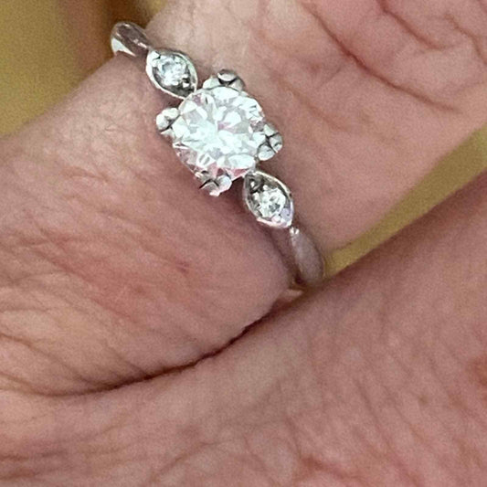 Edwardian platinum Diamond wedding band and engagement ring approx .70 cttw