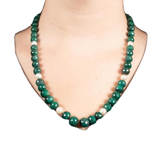 Genuine Emerald 7 pearl Strand Necklace